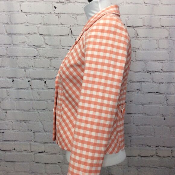 Brooks Brothers Gingham Double Breasted Blazer Academia Sz 4 Peach/White Cropped - Picture 9 of 12